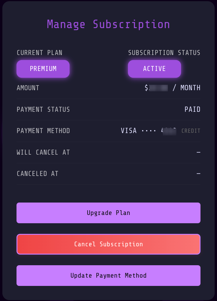 Figure 3: Manage Subscription